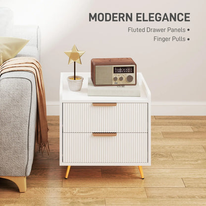 Bedside Table, Nightstand with 2 Drawers, Metal Legs, White Bedside Tables at Gallery Canada