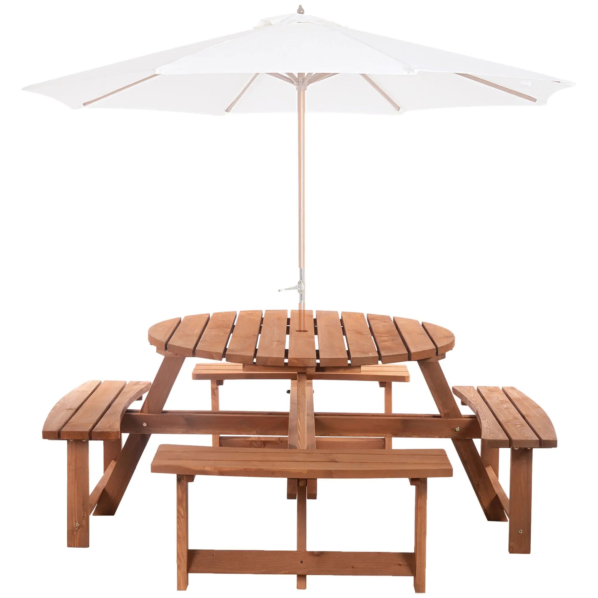 8 Seater Round Wooden Pub Bench, Picnic Table, Outdoor Patio Dining Set Outdoor Dining Sets Red Brown at Gallery Canada