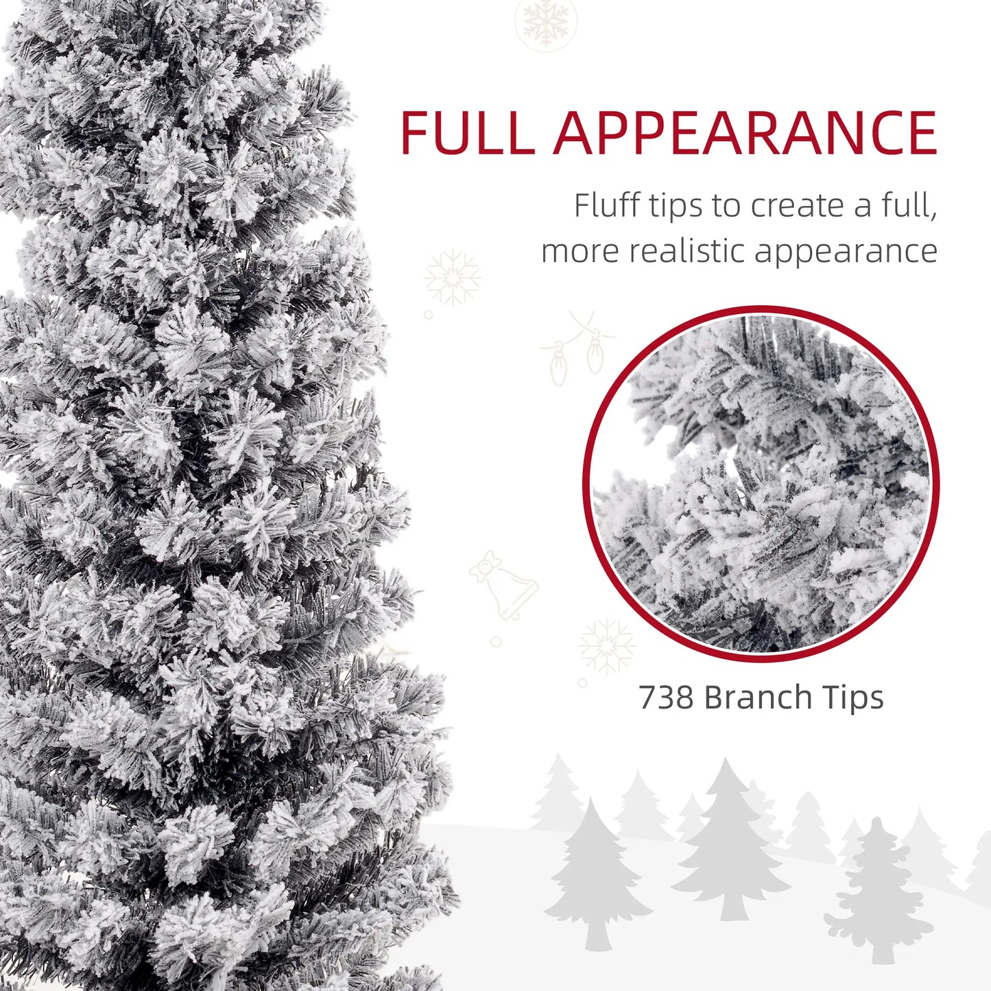 7.5ft Flocked Pencil Christmas Tree, Realistic Branch Tips, Black Flocked Christmas Trees at Gallery Canada