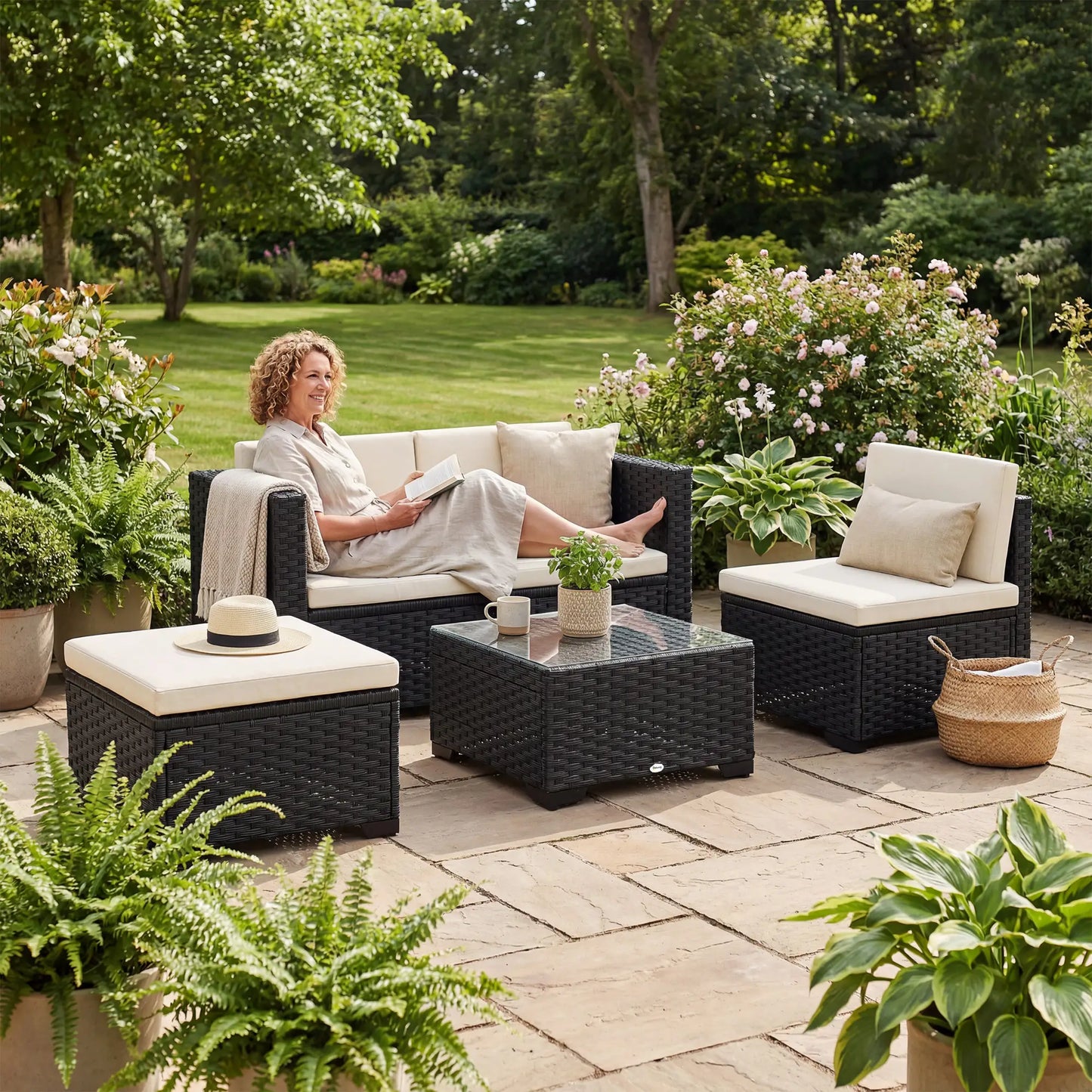 5 Piece L-Shape Patio Set, Wicker Sectional, Cream Patio Furniture Sets at Gallery Canada