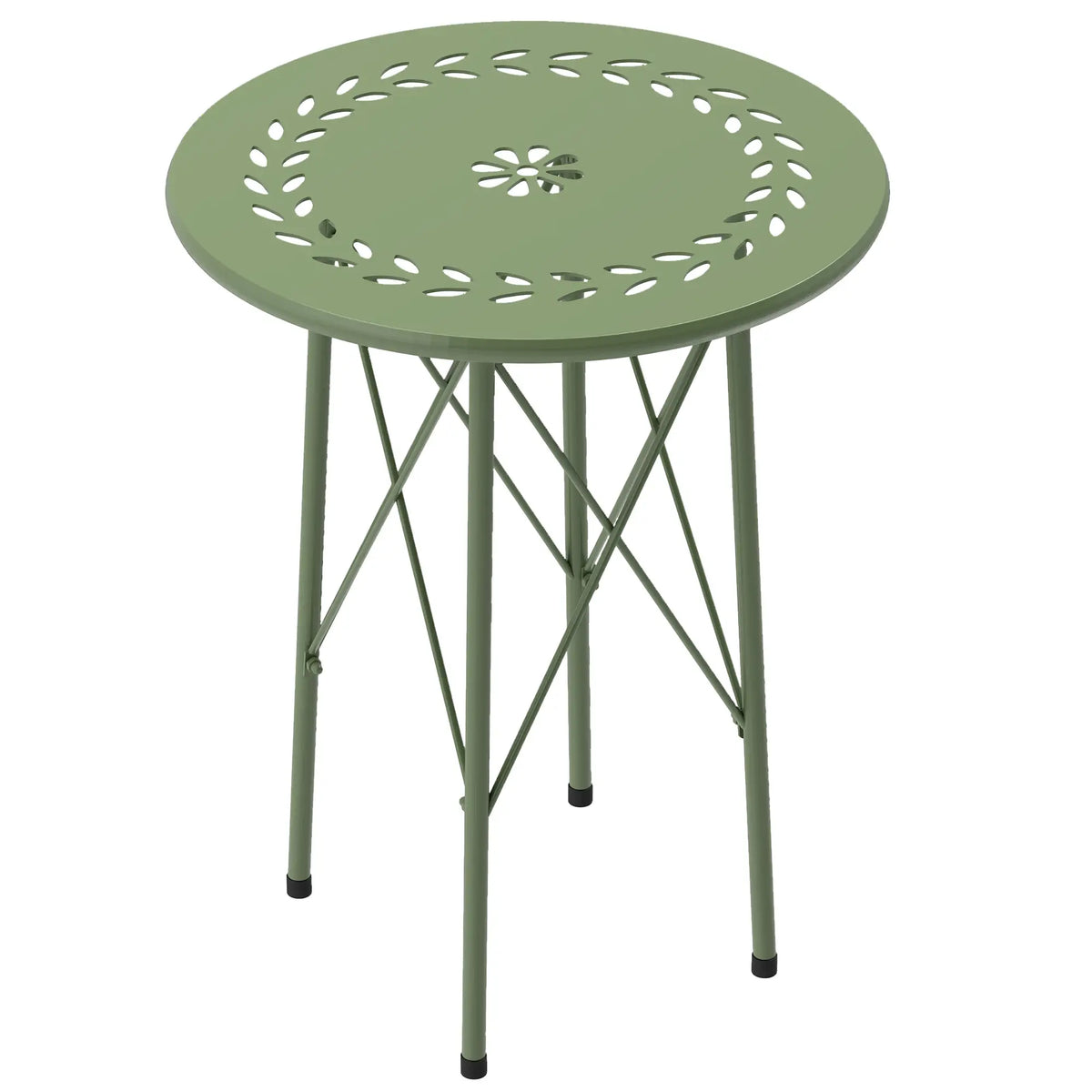 15.7" Round Garden Table, Steel Bistro Table With Adjustable Feet, Green Patio Side Tables Green at Gallery Canada