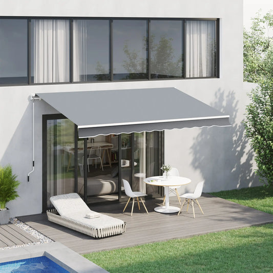 10x8ft Manual Retractable Patio Awning, Aluminum Frame, Grey Deck Awnings Grey at Gallery Canada