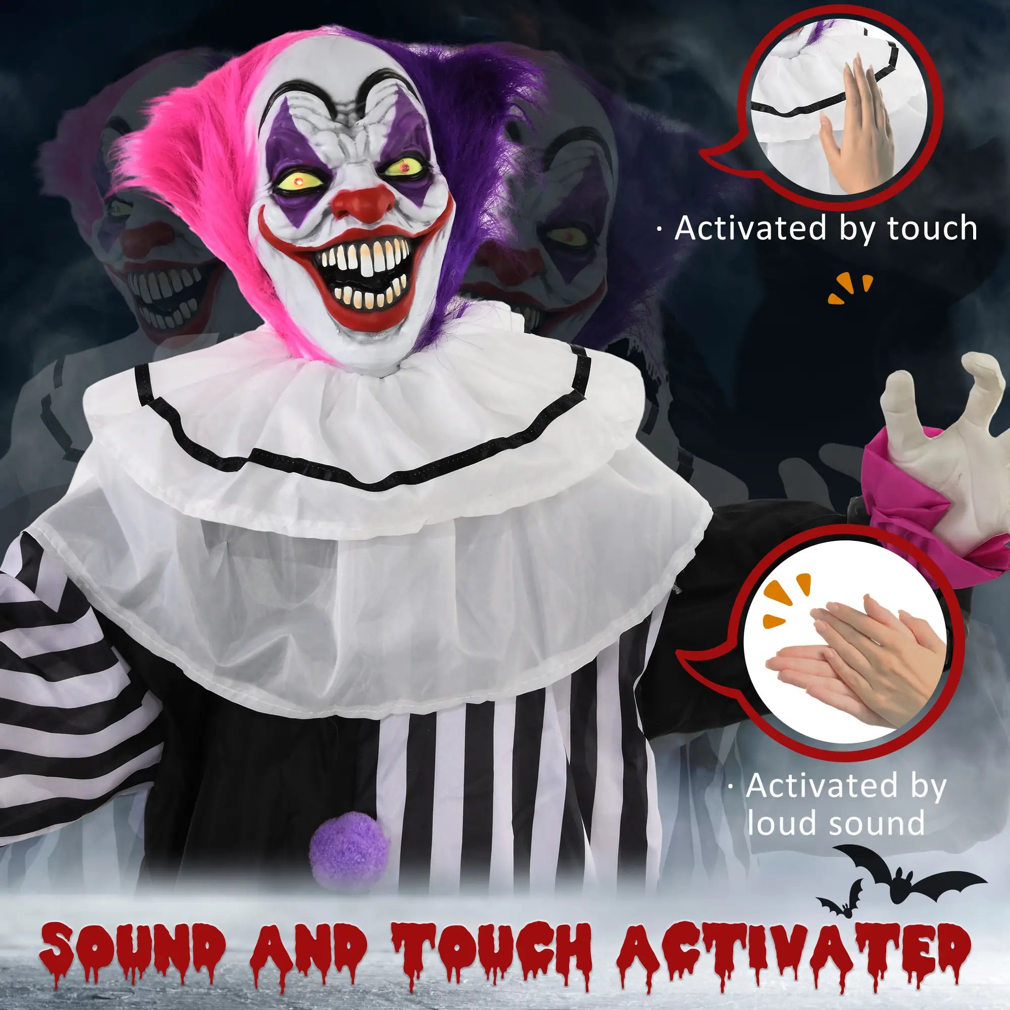 5.7Ft Animated Halloween Clown, Sound Activated, Light Up Eyes Halloween Decorations at Gallery Canada