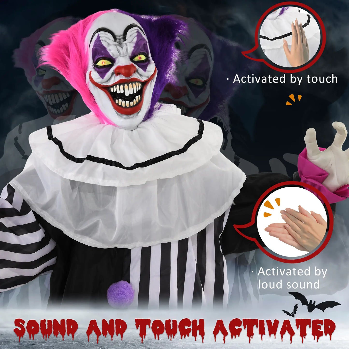 5.7Ft Animated Halloween Clown, Sound Activated, Light Up Eyes Halloween Decorations at Gallery Canada