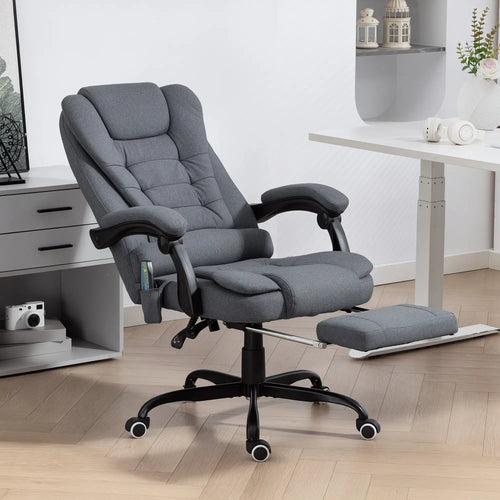 7-Point Vibrating Massage Chair, Reclining Office Chair with Footrest, Grey