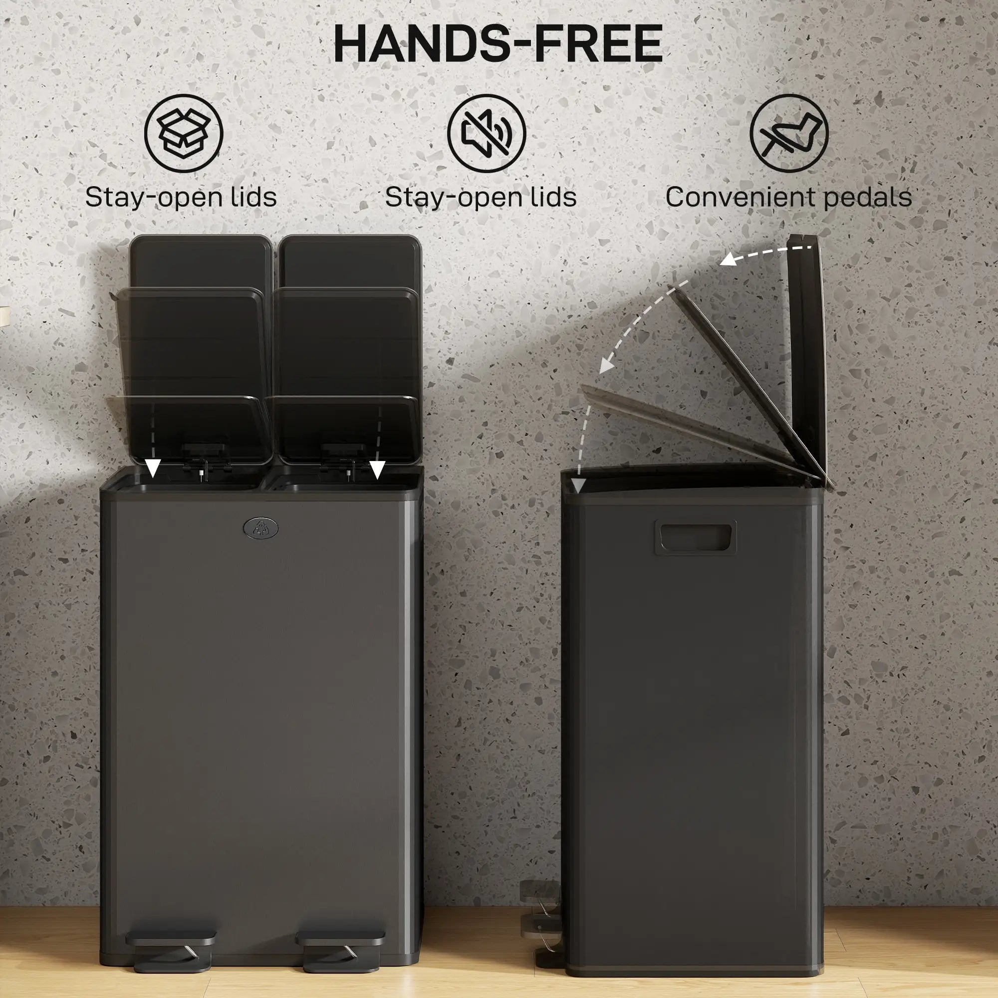 Dual Garbage Bin, Soft Close Trash Can, 2 x 28 Liter, Black Household Supplies at Gallery Canada