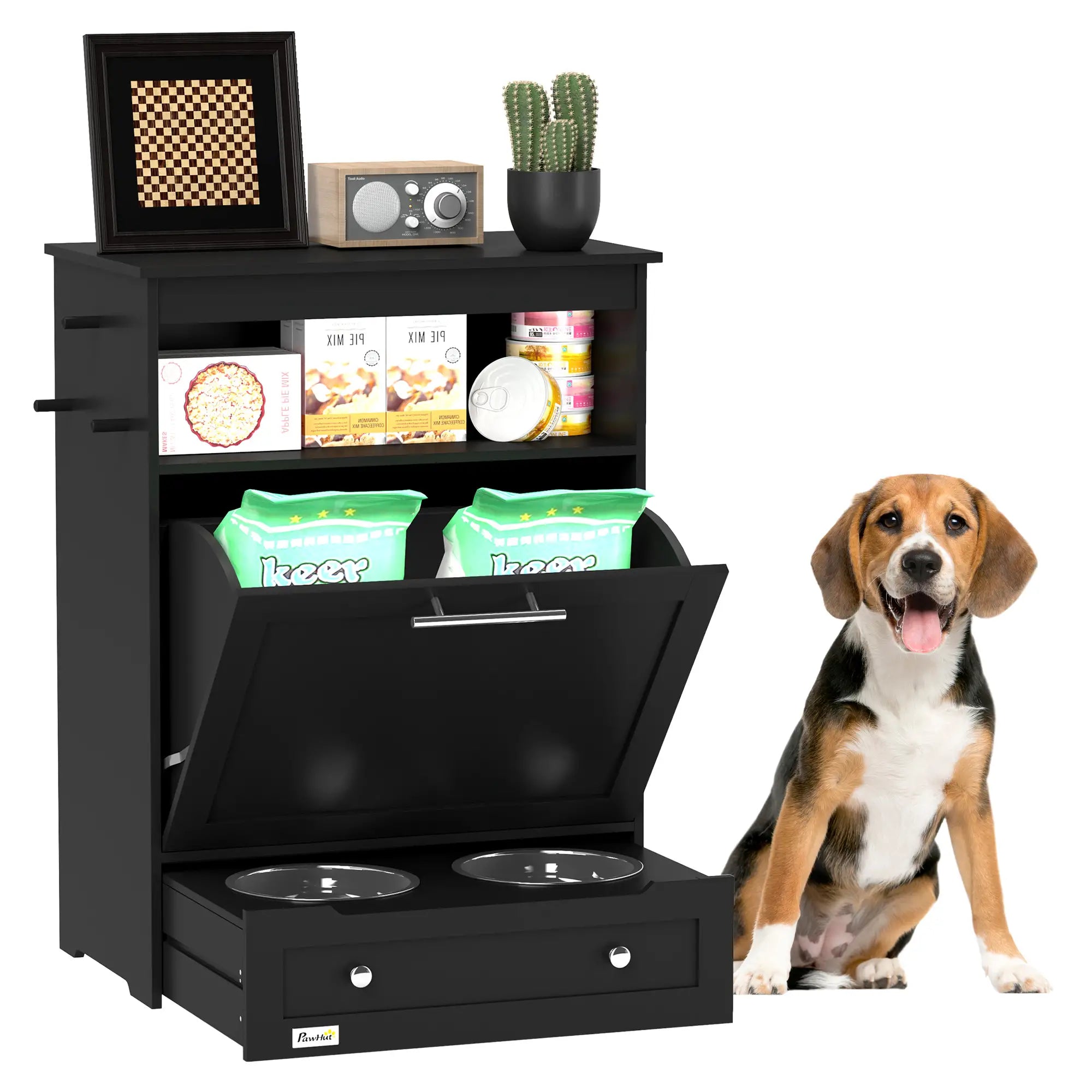 Pet Feeder Station, Dog Food Storage Cabinet with Bowls, Black Dog Bowls at Gallery Canada