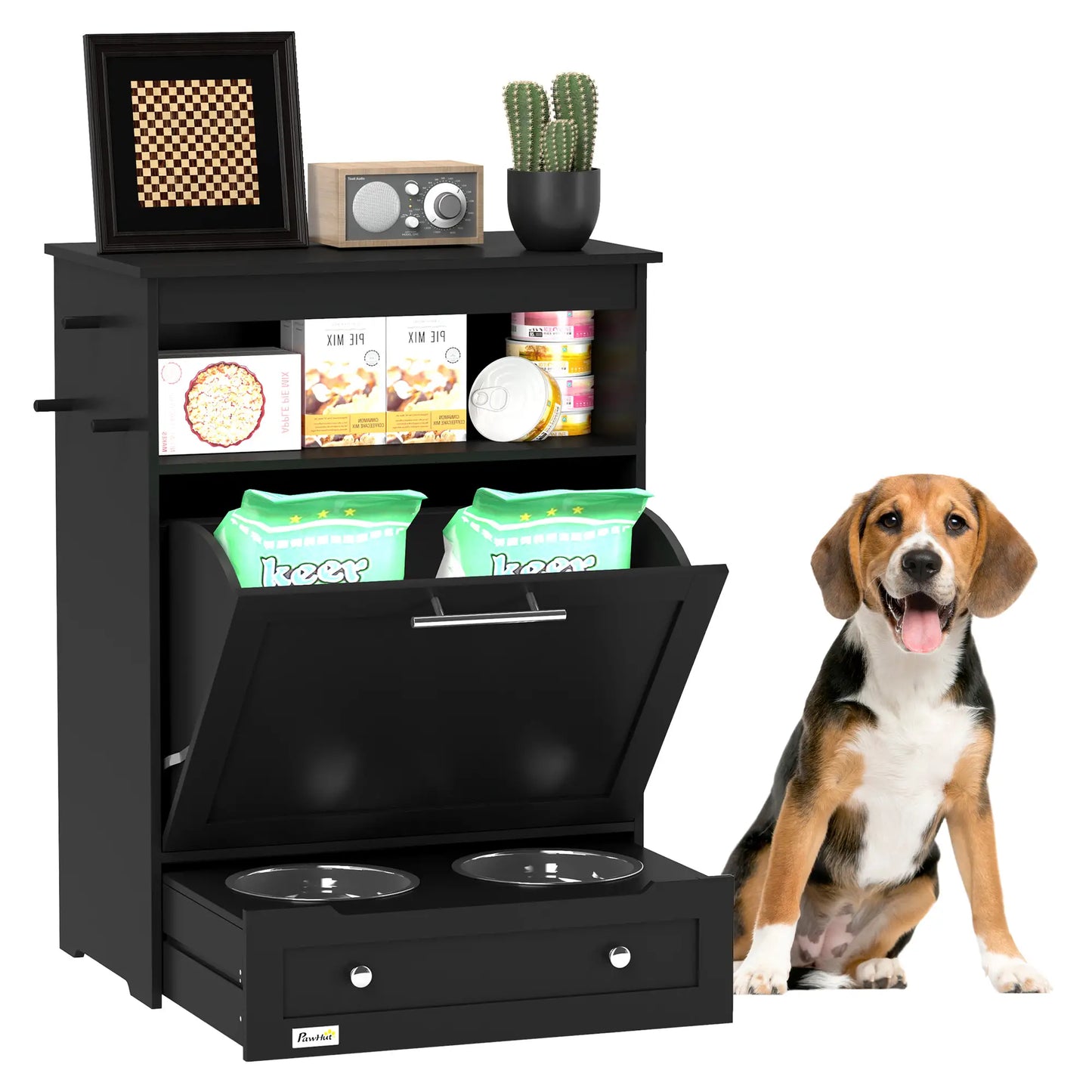 Pet Feeder Station, Dog Food Storage Cabinet with Bowls, Black Dog Bowls at Gallery Canada