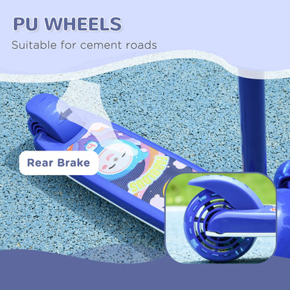 Trottinette pour enfants à 3 roues, hauteur ajustable, frein à arrière, lumière LED, guidon en TPE, bleu