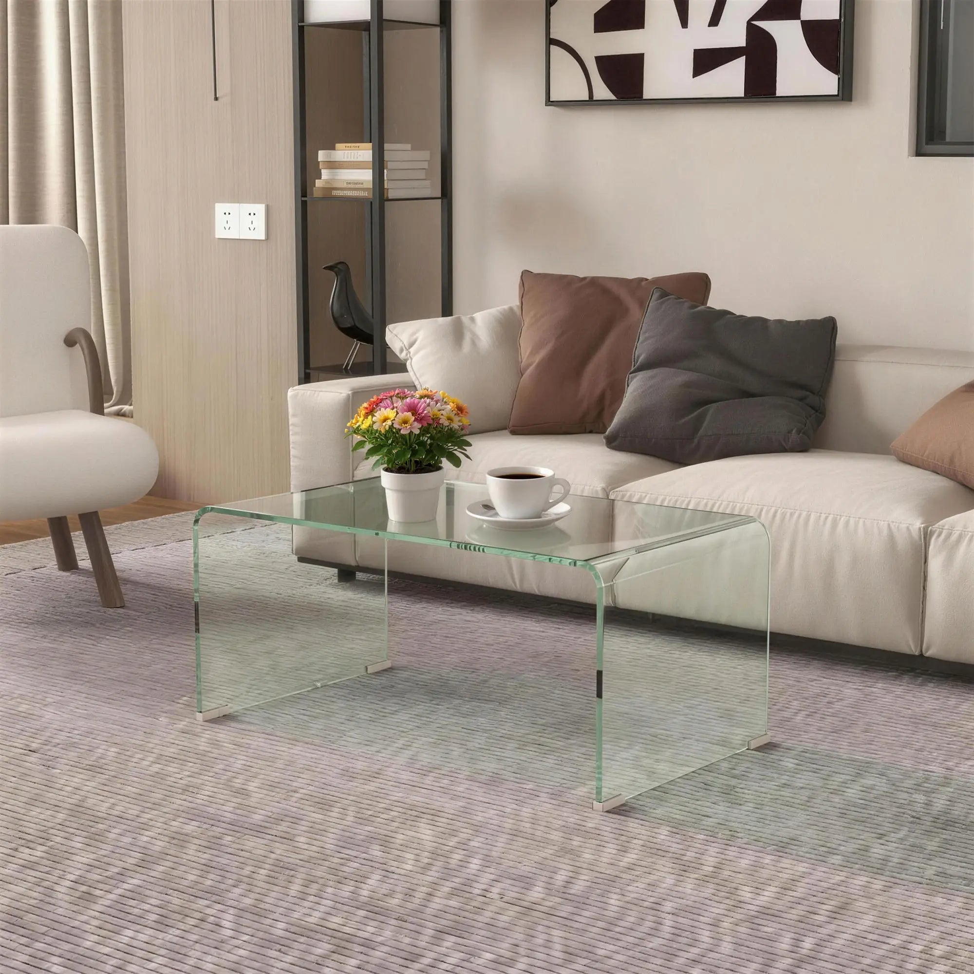Clear Glass Coffee Table, Modern Rectangle Living Room Table, Safe Rounded Edges Coffee Tables at Gallery Canada