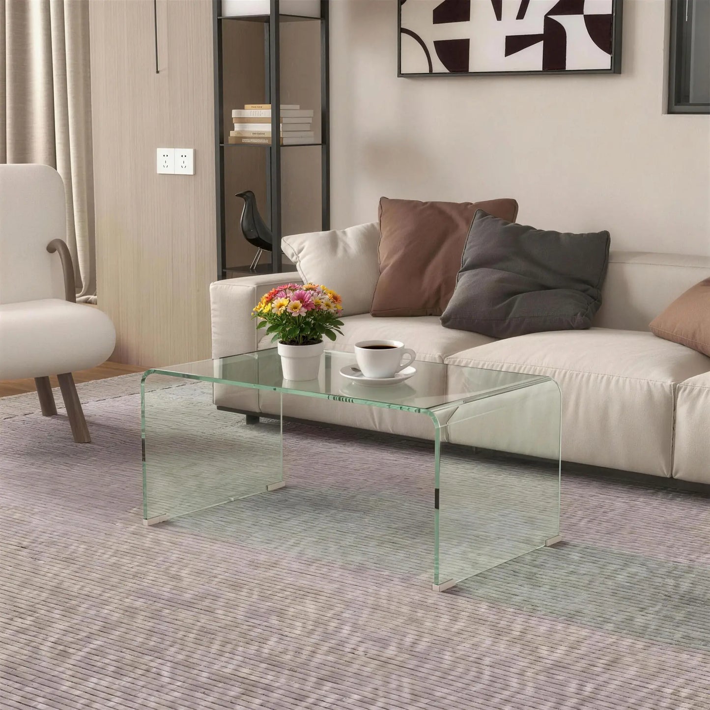 Clear Glass Coffee Table, Modern Rectangle Living Room Table, Safe Rounded Edges Coffee Tables at Gallery Canada