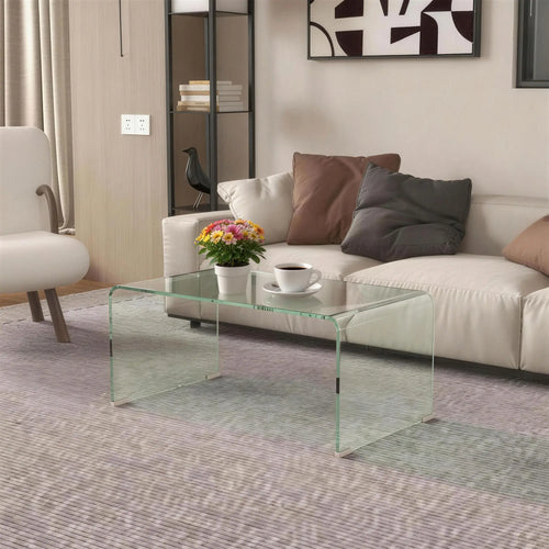 Clear Glass Coffee Table, Modern Rectangle Living Room Table, Safe Rounded Edges