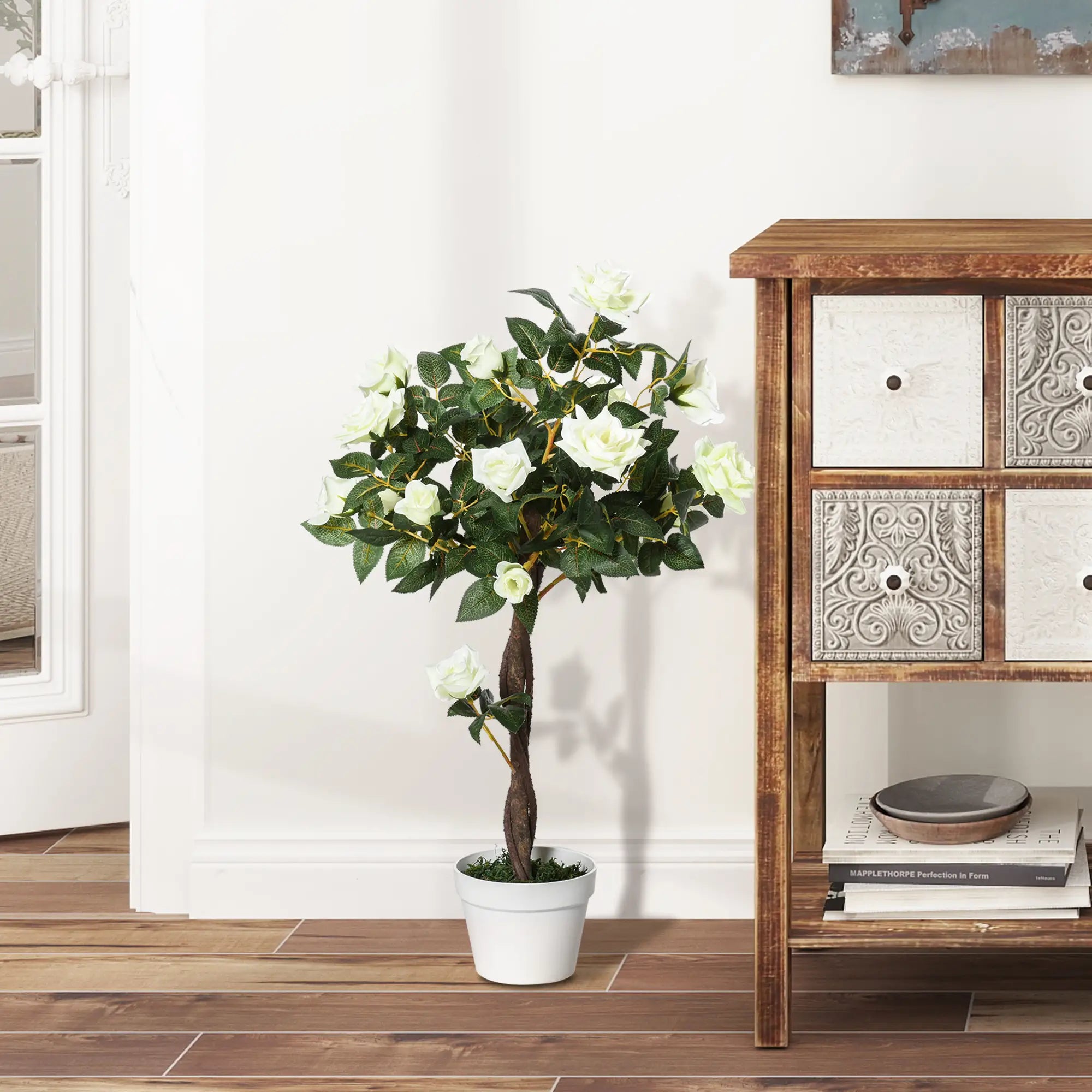 3FT White Rose Artificial Plant In Pot, Fake Plant For Indoor Decor, White Artificial Trees at Gallery Canada