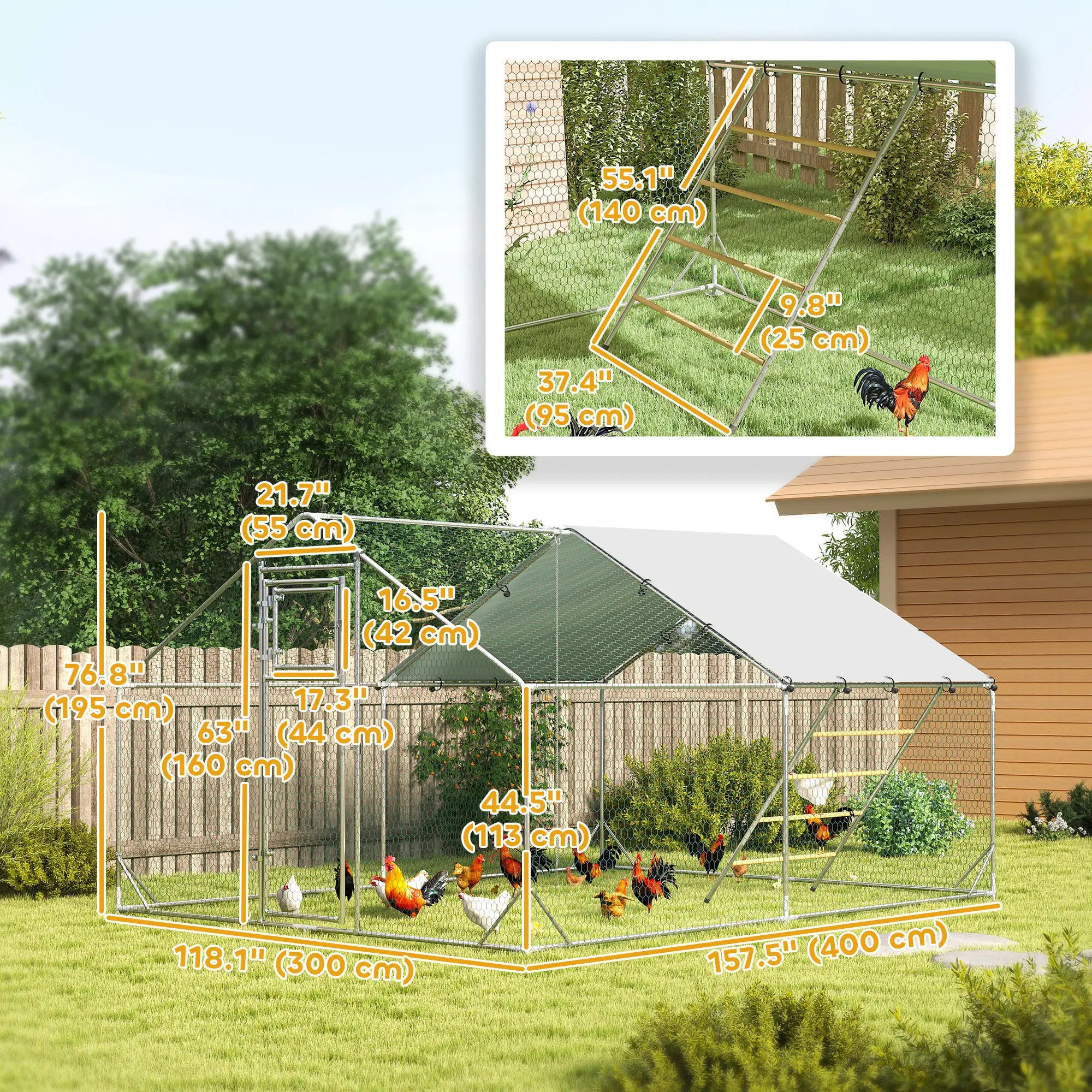 Large Metal Chicken Run, Waterproof UV-Resistant Cover, Feeding Door, Hanging Feeder, Perch, 12-18 Chickens Chicken Coops at Gallery Canada