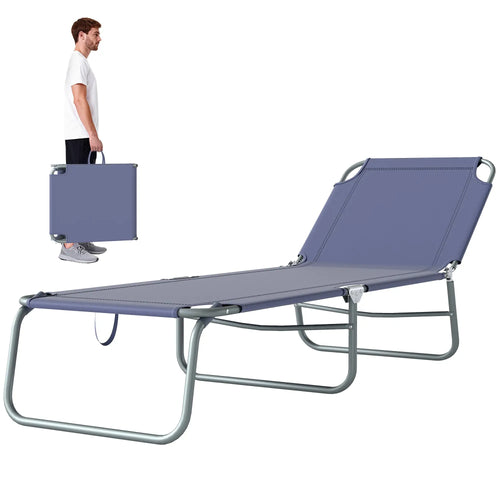 Folding Outdoor Lounge Chair, Reclining Tanning Chair, Navy Blue