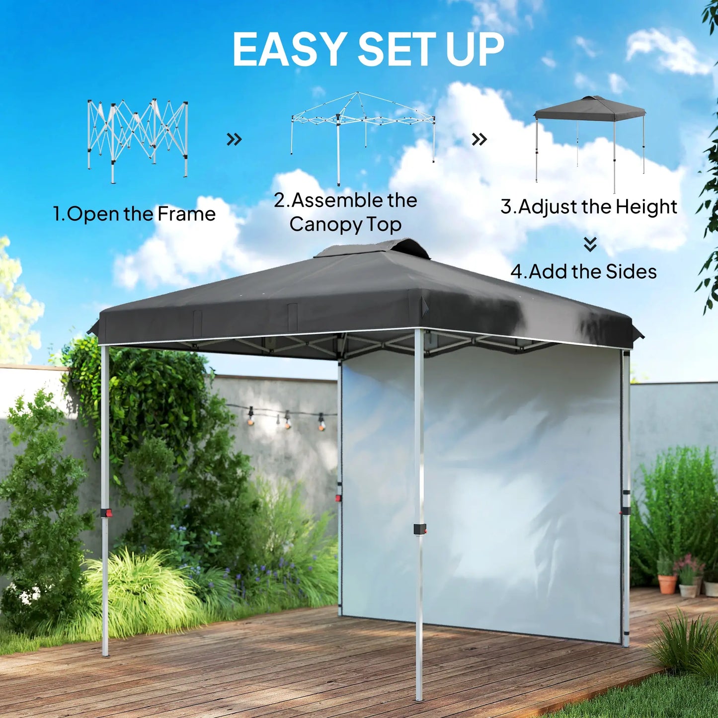 8 x 8 ft Pop Up Canopy, Adjustable Height, Sidewall, Carry Bag, Dark Grey Pop Up Canopies at Gallery Canada
