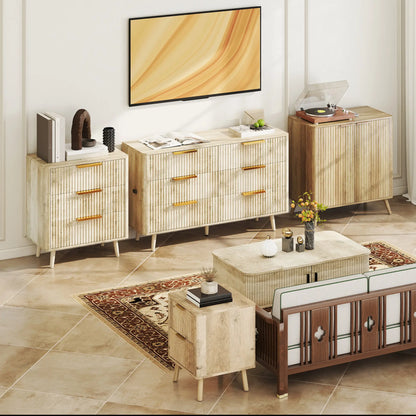 55" Buffet Cabinet, Modern Sideboard, 2 Fluted Doors, Adjustable Shelf, White Storage Cabinets at Gallery Canada