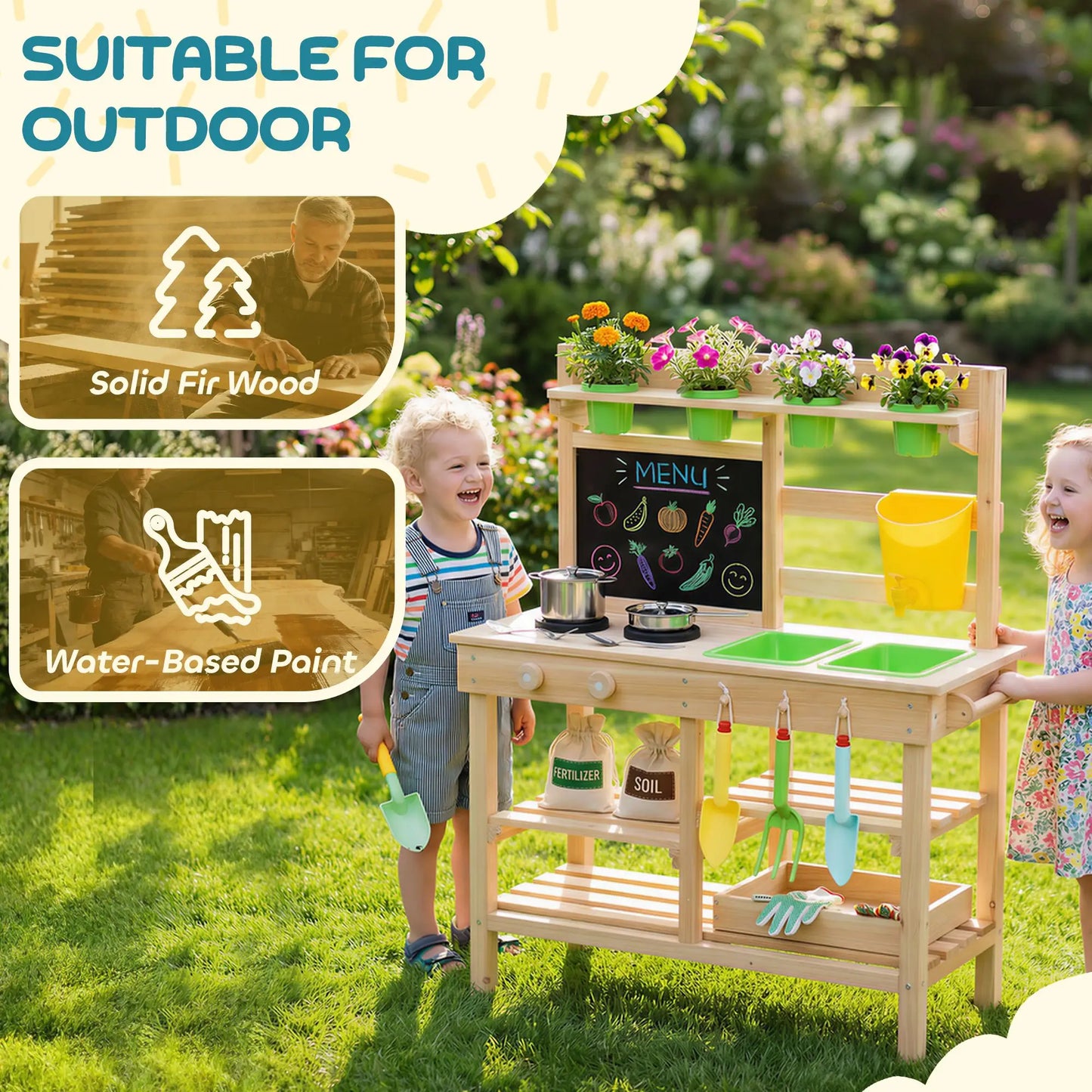 Kids Mud Kitchen, Outdoor Wooden Play Kitchen, Kitchenware, Garden Tools, Natural Play Kitchen at Gallery Canada