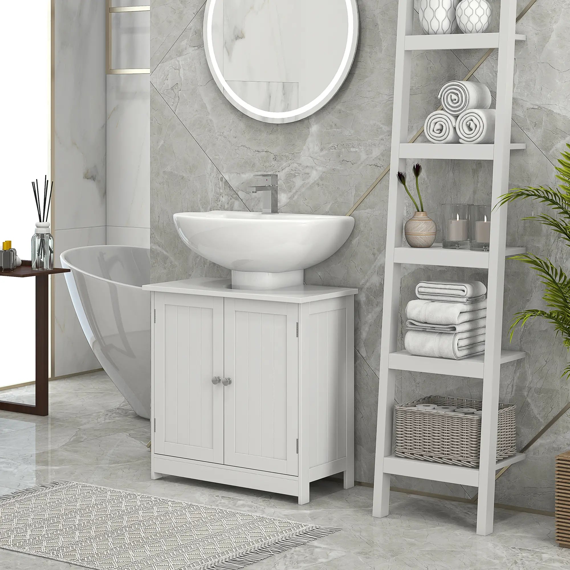 Under Sink Bathroom Cabinet, 2 Doors with Shelf, White Bathroom Cabinets at Gallery Canada
