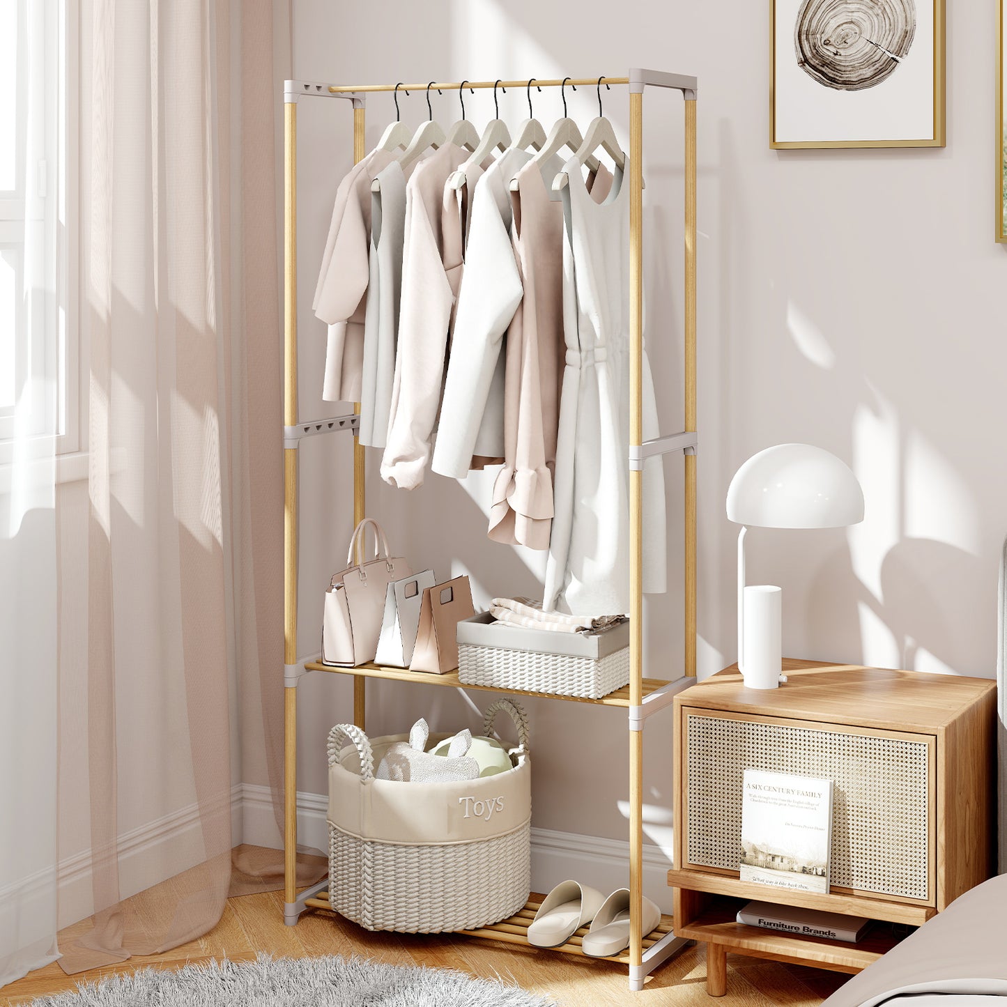 Pine Wood Clothes Rack with 2-Tier Open Storage Shelf for Hanging Clothes, Gray Clothing & Closet Storage at Gallery Canada