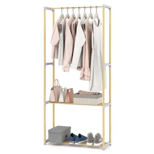 Pine Wood Clothes Rack with 2-Tier Open Storage Shelf for Hanging Clothes, Gray Clothing & Closet Storage Gray at Gallery Canada