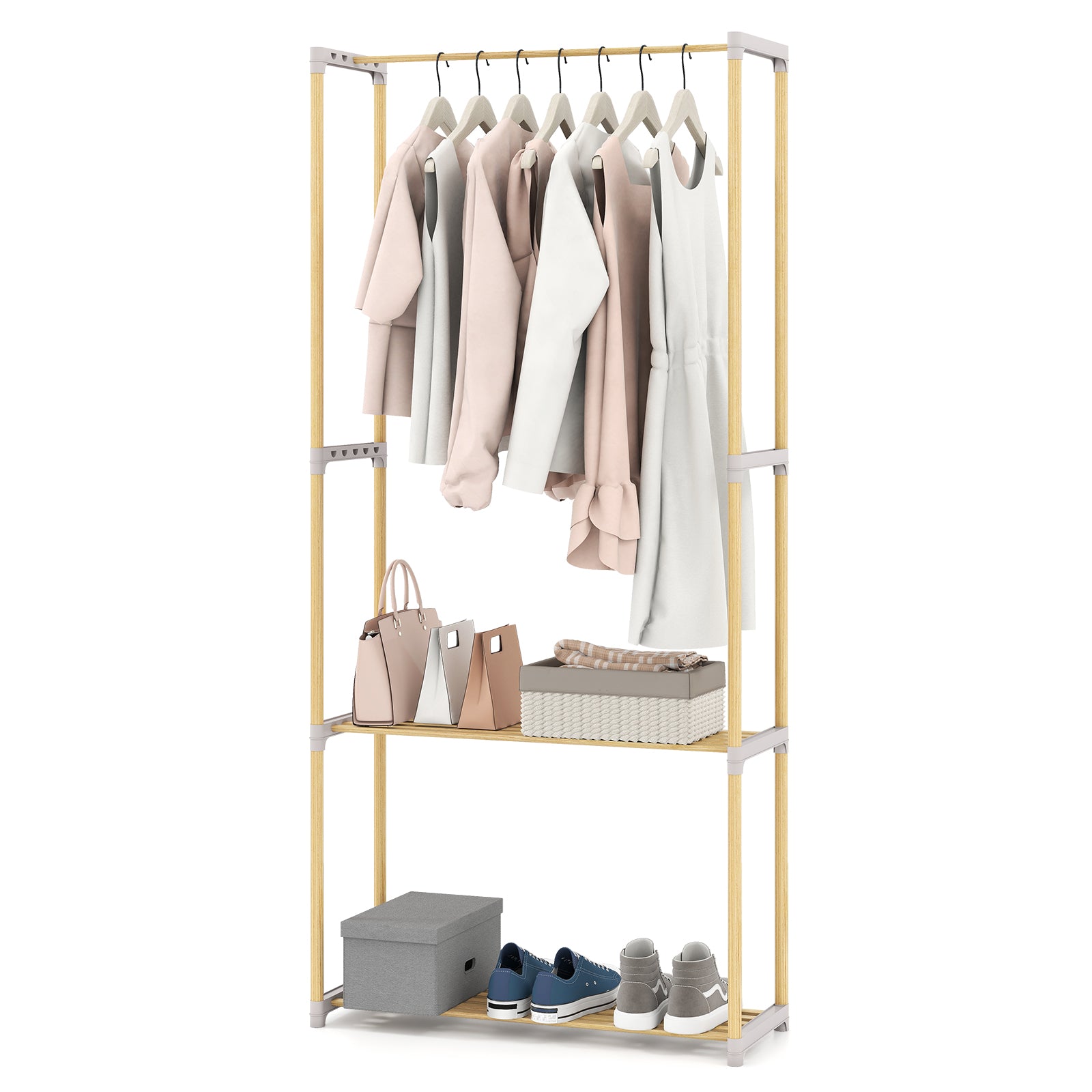 Pine Wood Clothes Rack with 2-Tier Open Storage Shelf for Hanging Clothes, Gray Clothing & Closet Storage at Gallery Canada