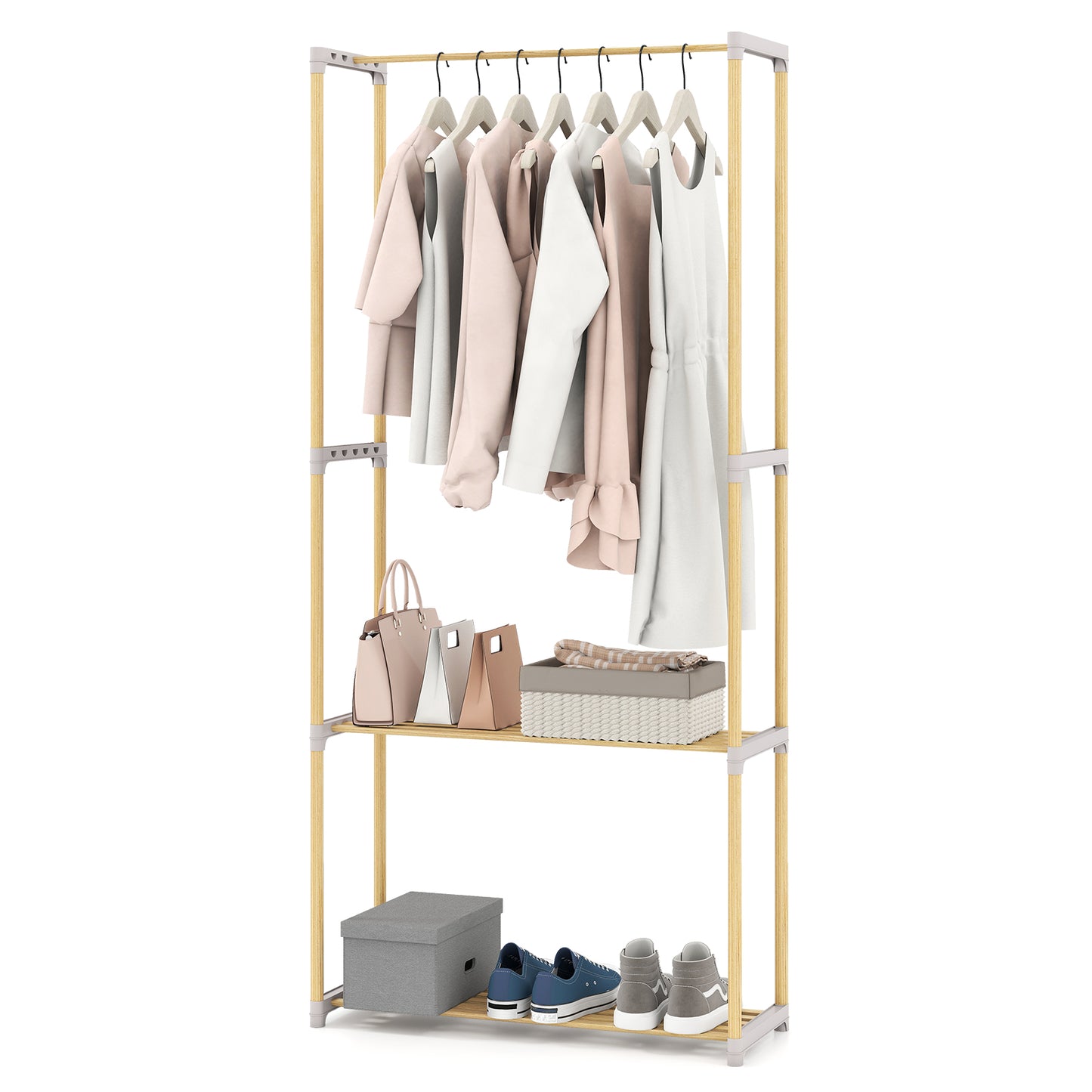 Pine Wood Clothes Rack with 2-Tier Open Storage Shelf for Hanging Clothes, Gray Clothing & Closet Storage at Gallery Canada