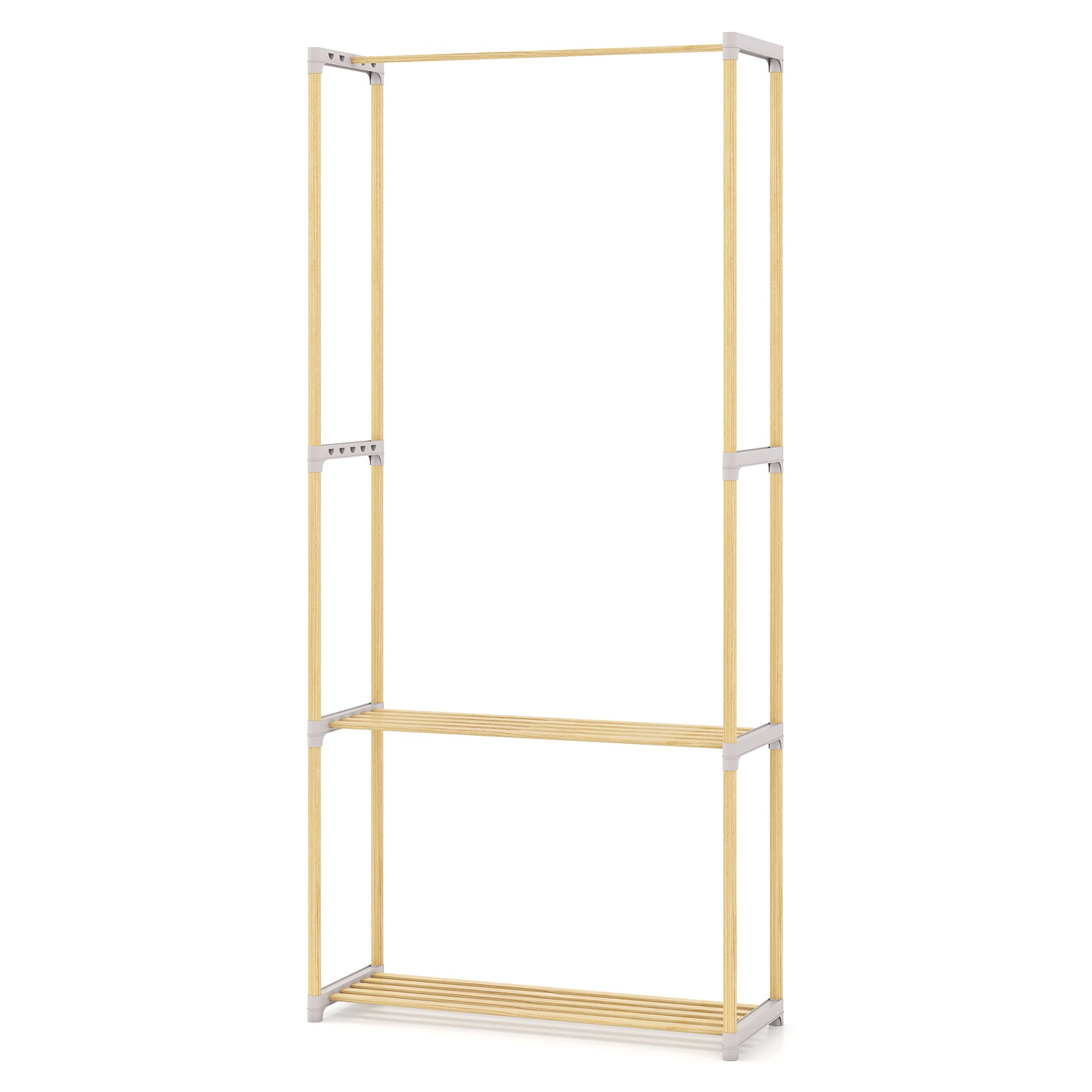 Pine Wood Clothes Rack with 2-Tier Open Storage Shelf for Hanging Clothes, Gray Clothing & Closet Storage at Gallery Canada