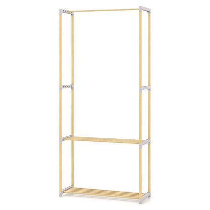 Pine Wood Clothes Rack with 2-Tier Open Storage Shelf for Hanging Clothes, Gray Clothing & Closet Storage at Gallery Canada