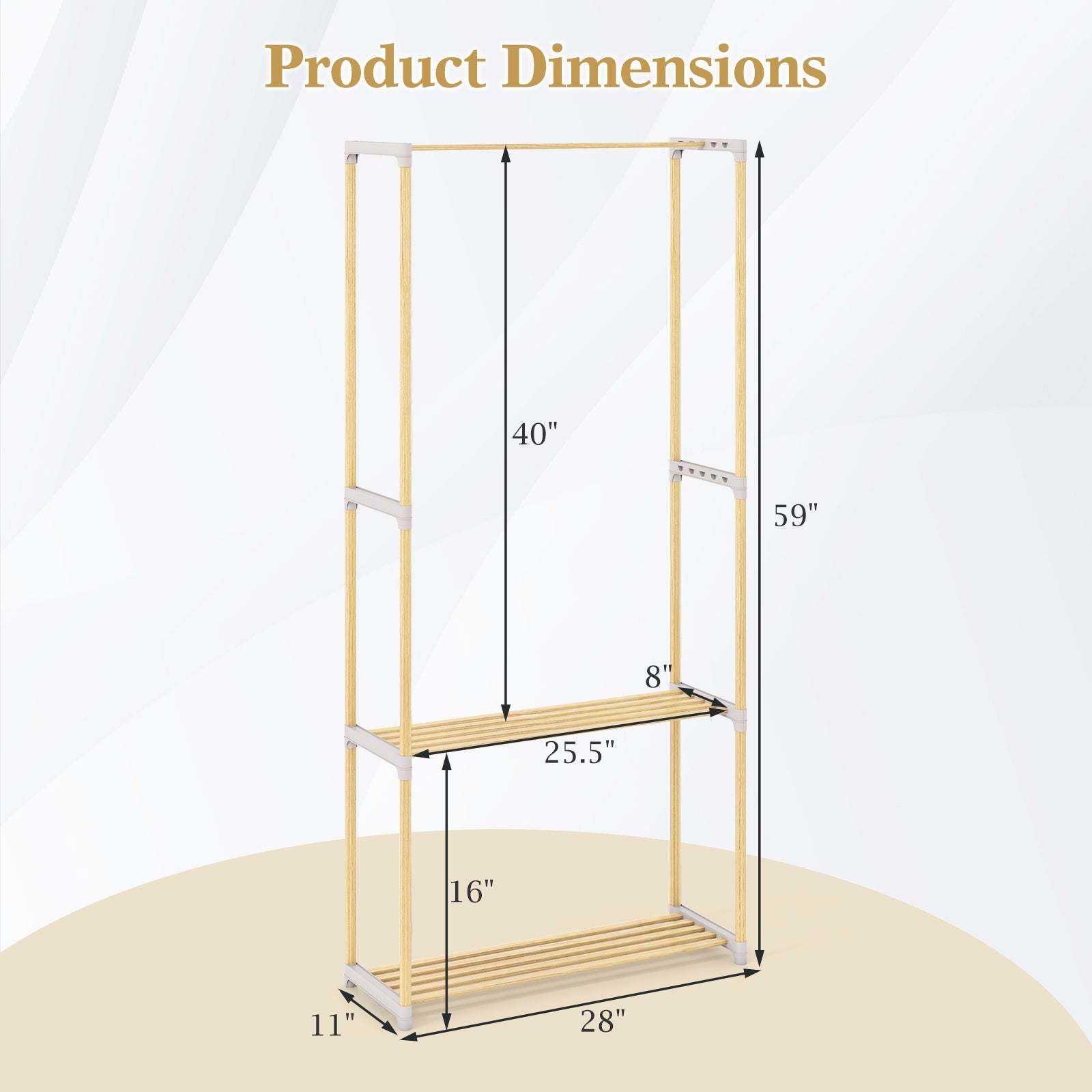 Pine Wood Clothes Rack with 2-Tier Open Storage Shelf for Hanging Clothes, Gray Clothing & Closet Storage at Gallery Canada