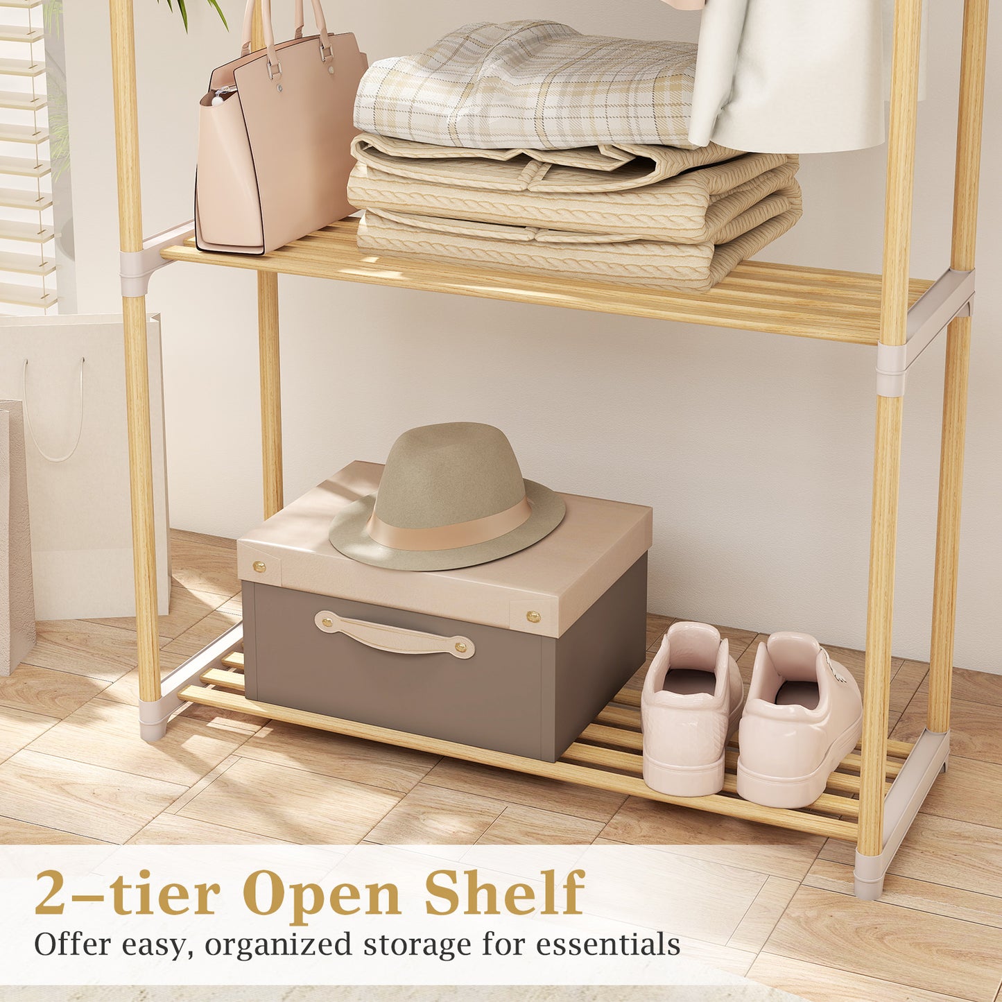 Pine Wood Clothes Rack with 2-Tier Open Storage Shelf for Hanging Clothes, Gray Clothing & Closet Storage at Gallery Canada