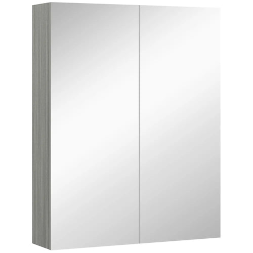 Wall Mount Mirrored Medicine Cabinet, Adjustable Shelf, Double Soft Closing Doors, Grey