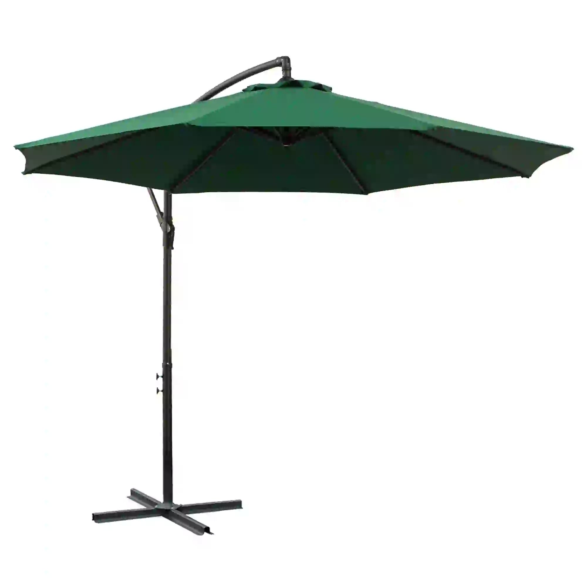 9.7ft Offset Patio Umbrella, 8 Ribs, Crank Handle, Cross Base, Green Offset Cantilever Umbrellas Green at Gallery Canada