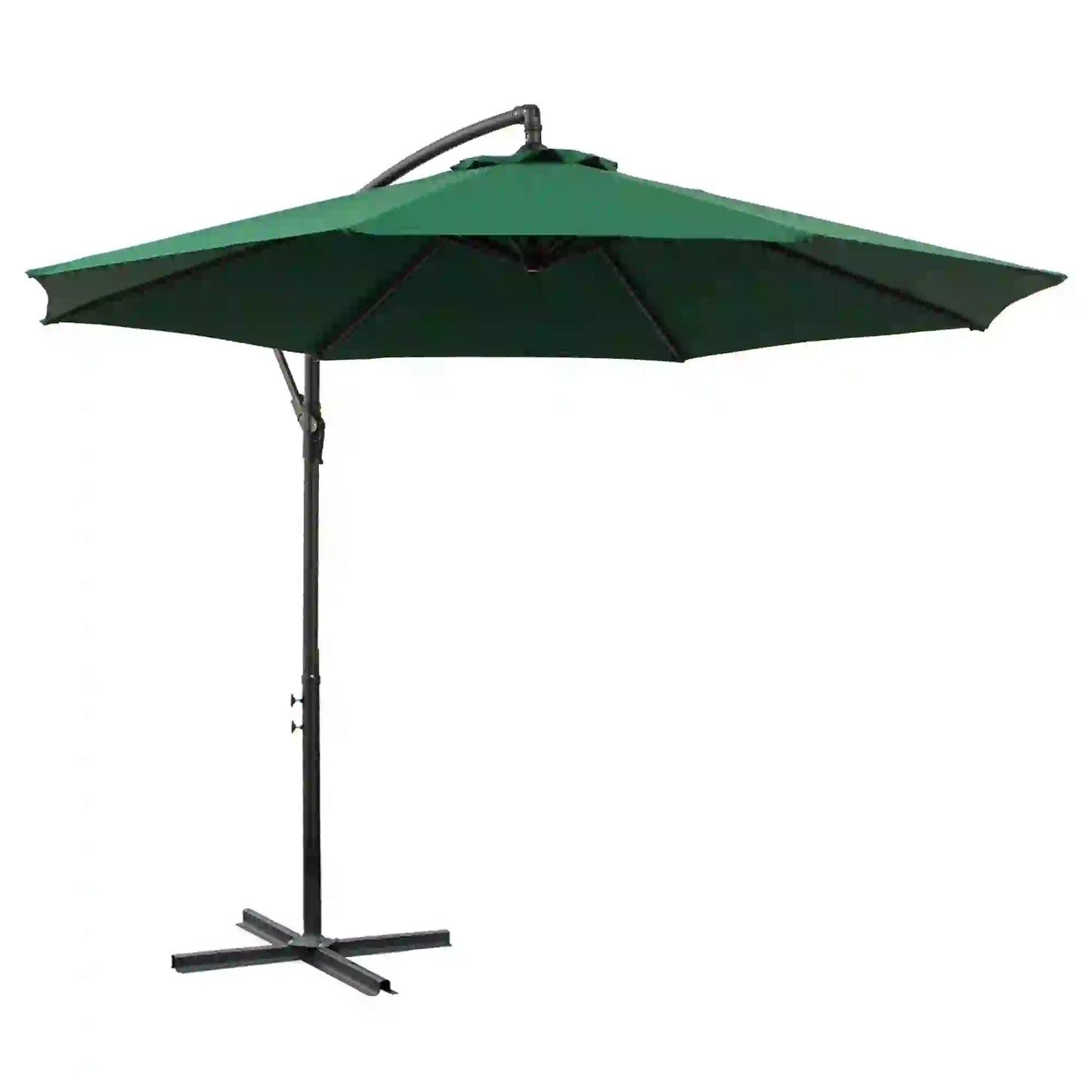 9.7ft Offset Patio Umbrella, 8 Ribs, Crank Handle, Cross Base, Green Offset Cantilever Umbrellas Green at Gallery Canada