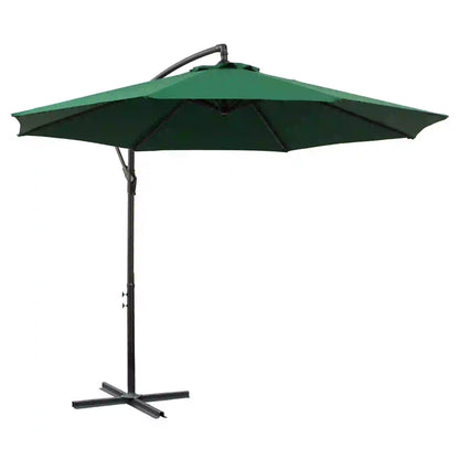 9.7ft Offset Patio Umbrella, 8 Ribs, Crank Handle, Cross Base, Green Offset Cantilever Umbrellas Green at Gallery Canada