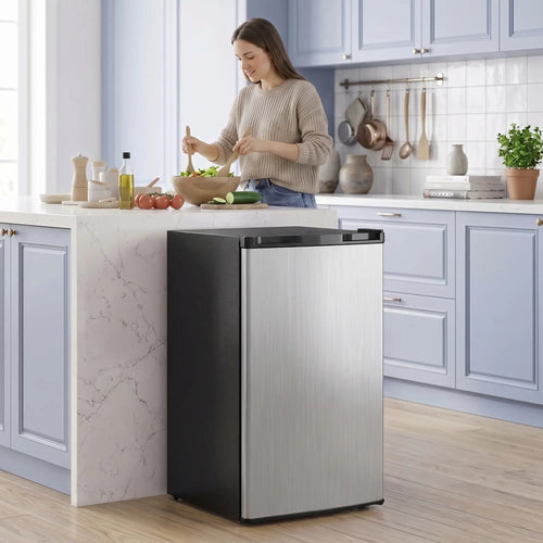3.2 Cu Ft Mini Fridge, Single Door Compact Refrigerator, Silver
