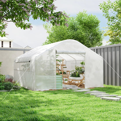 Walk-in Tunnel Greenhouse, Galvanized Steel Frame, 13' x 10' x 6.5', White