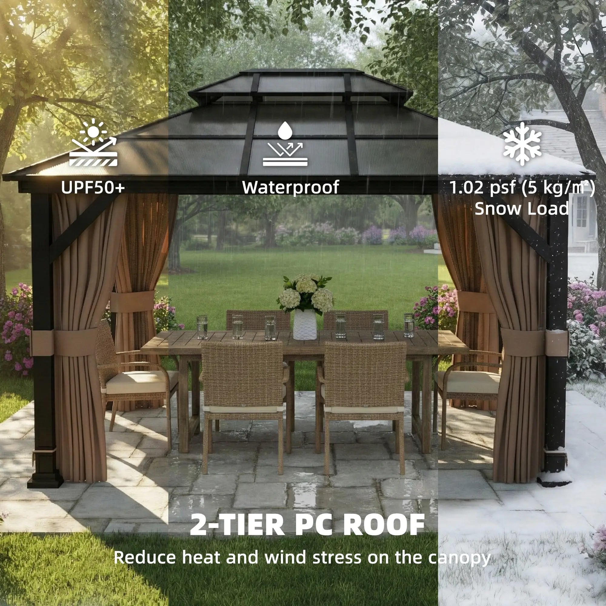10' x 12' Hardtop Gazebo, Steel Permanent Outdoor, Khaki Gazebos at Gallery Canada