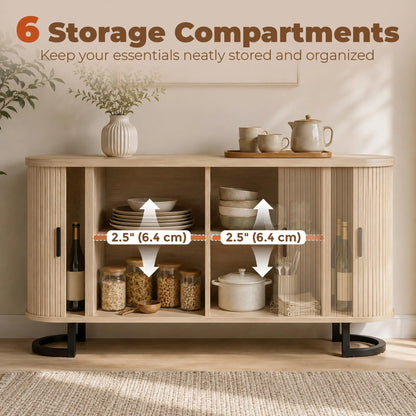 Fluted Sideboard Buffet Cabinet, 55", Natural
