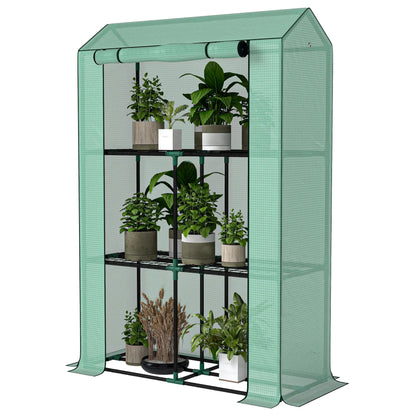 Mini Greenhouse, 3 Tier Shelves, 3 Roll-Up Doors, Indoor Outdoor, Green Greenhouses Green at Gallery Canada
