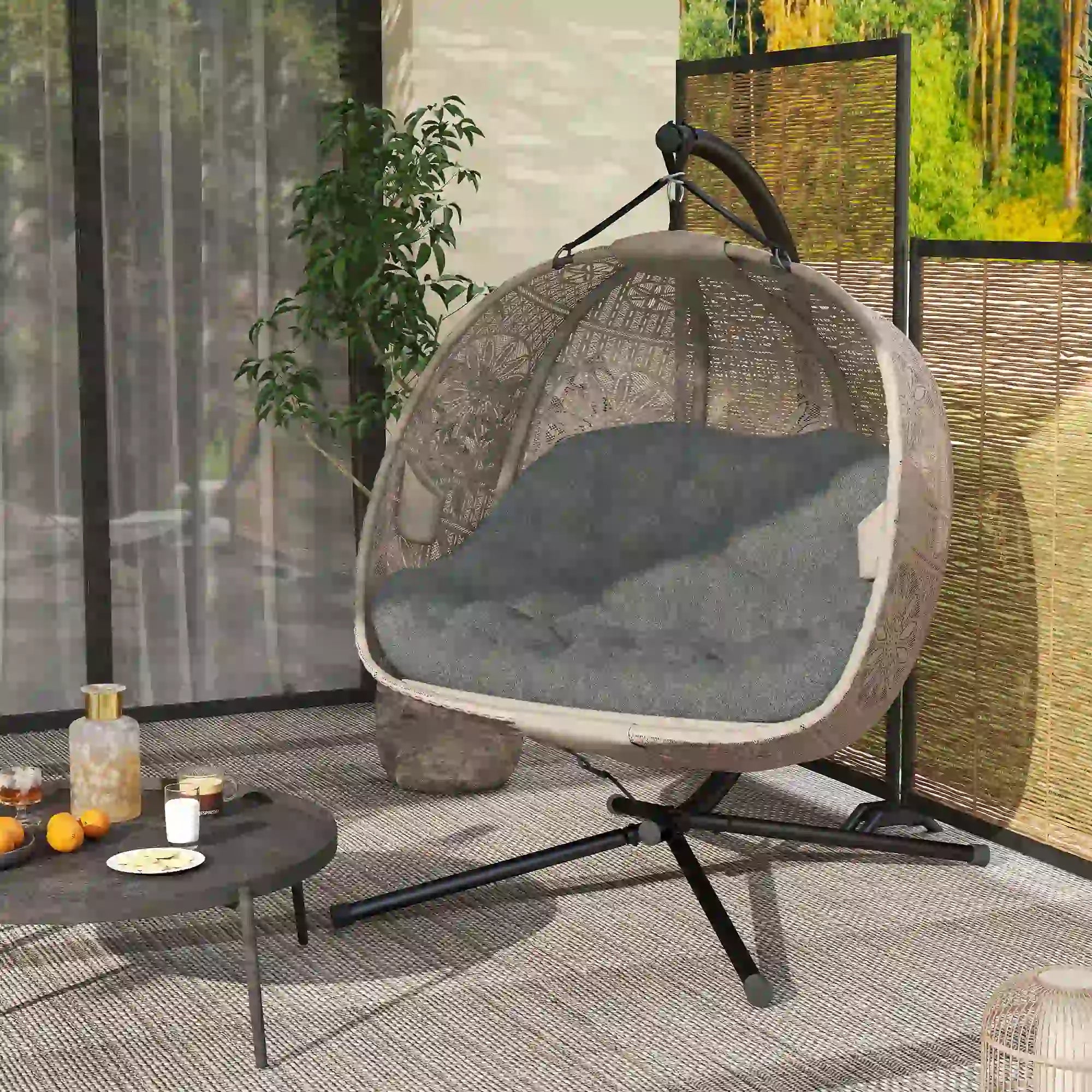 Hanging Egg Chair With Stand, Dark Grey Patio Swings with Stand at Gallery Canada