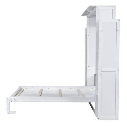 Murphy Bed with Shelves, LED Lights, 97.5" L x 84.5" W x 88.5" H, White Bed Frames at Gallery Canada
