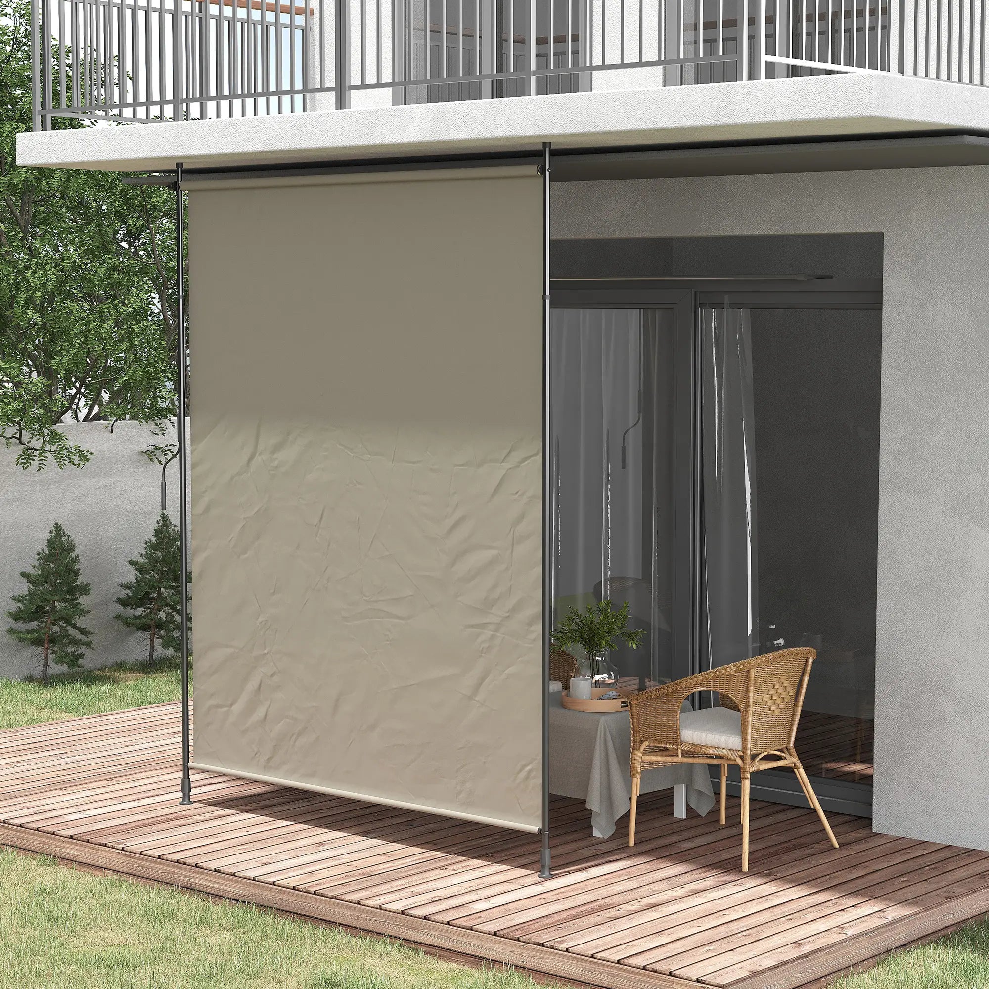 7' x 10' Retractable Patio Awning, Manual Outdoor Privacy Screen, Beige Retractable Side Awning at Gallery Canada