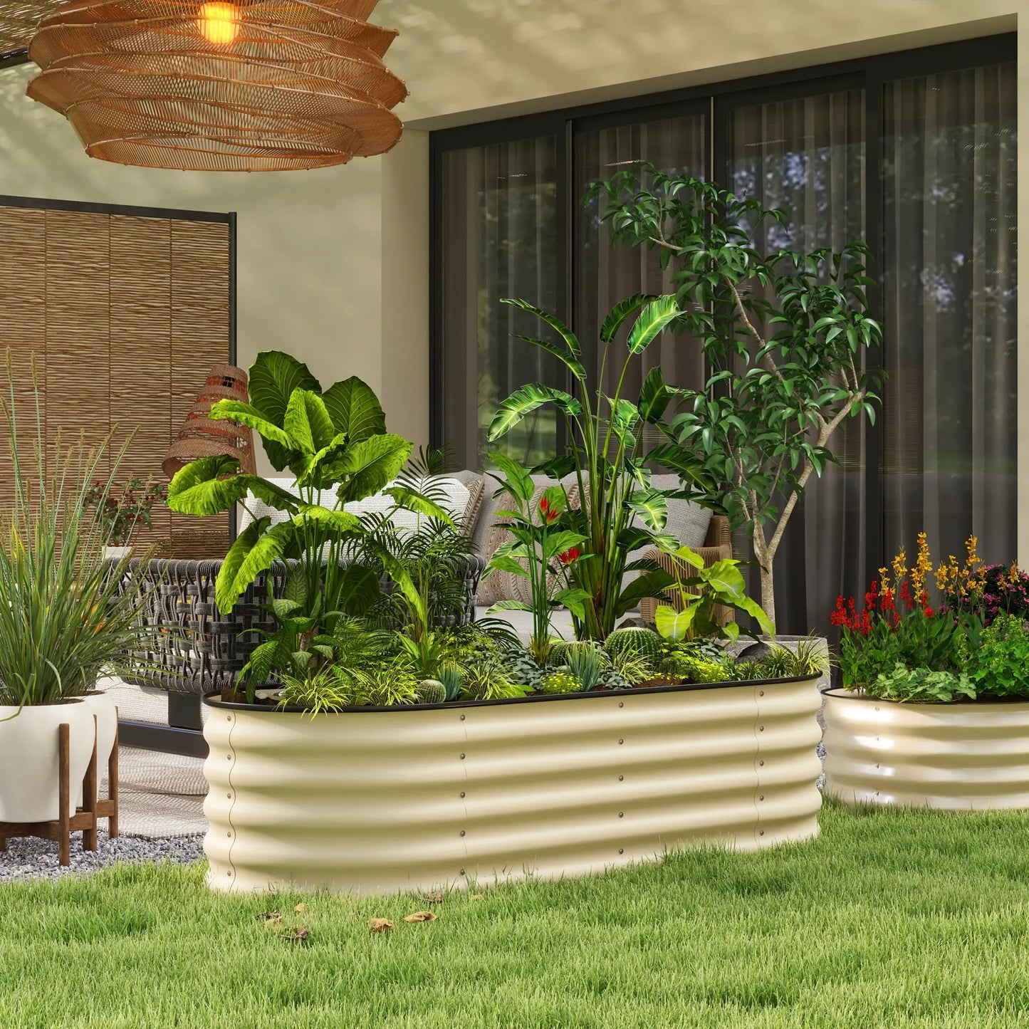 5 x 2 x 1.5 FT Galvanized Steel Raised Garden Bed, Cream White