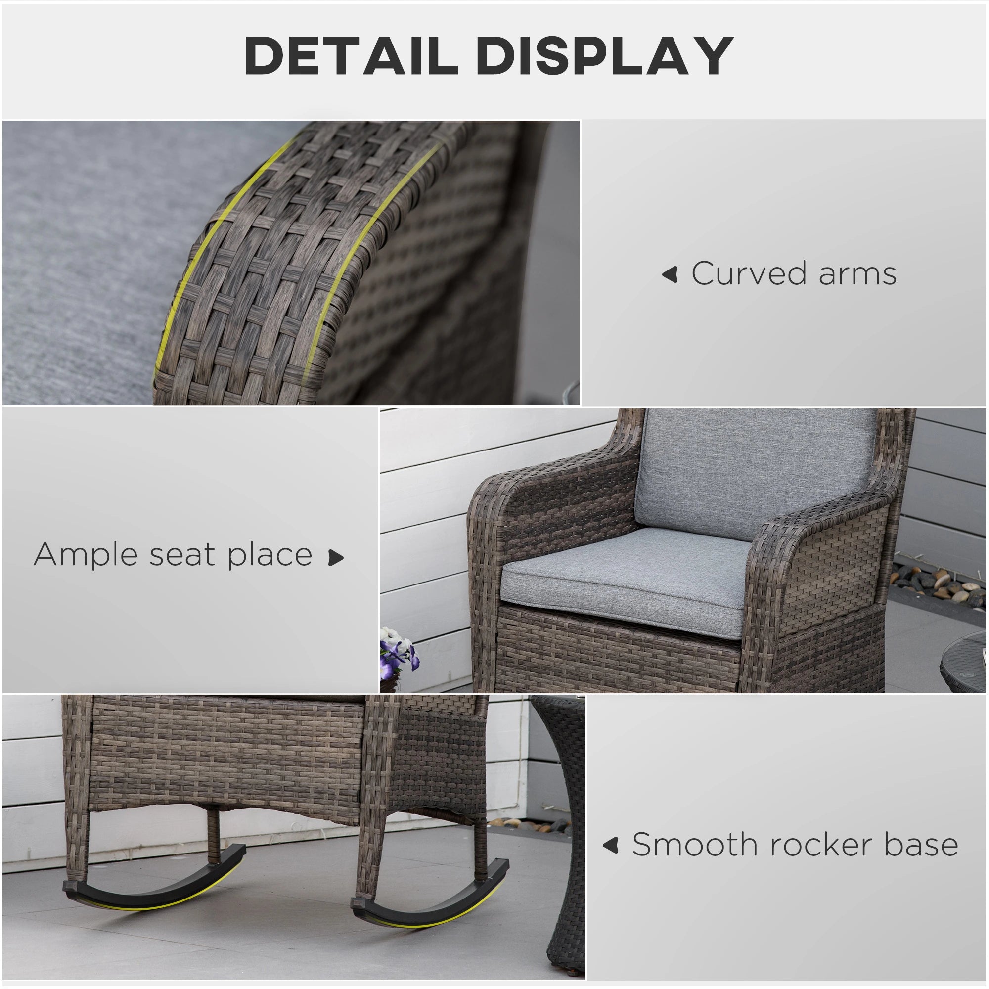 Outdoor Wicker Rocking Chair, PE Rattan Porch Rocker, Grey Outdoor Rocking Chairs at Gallery Canada