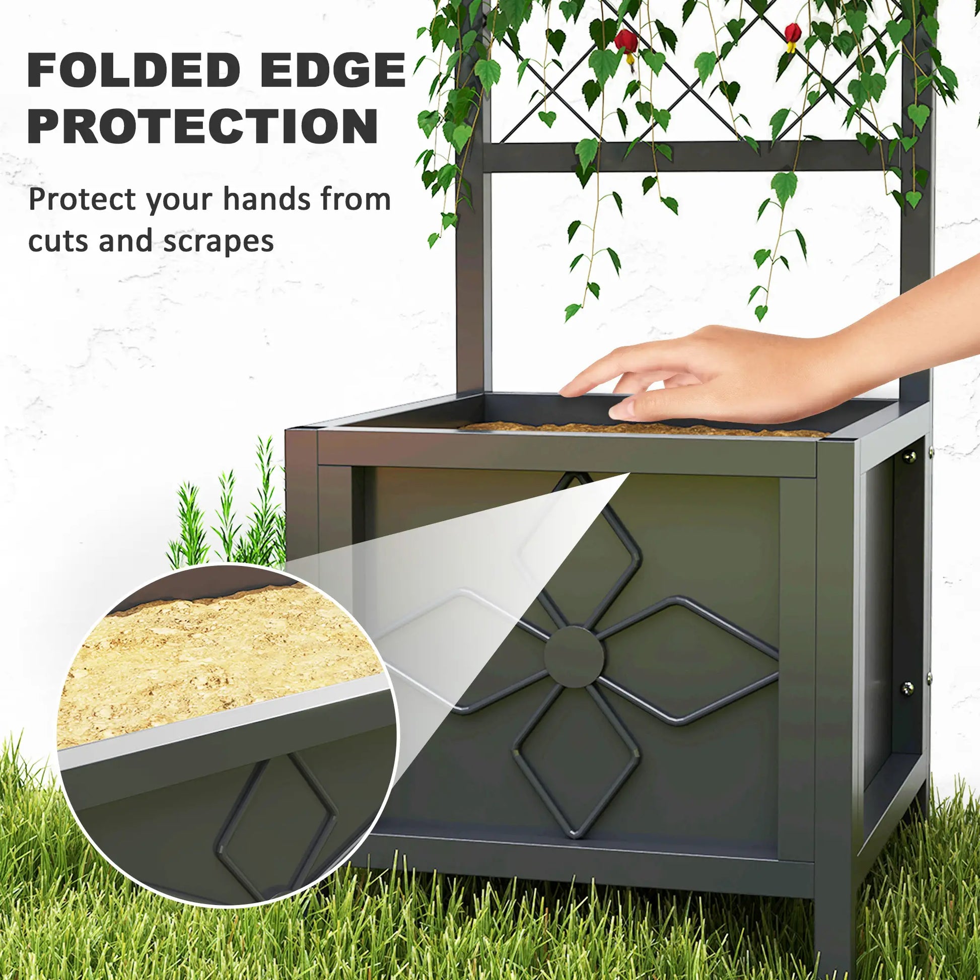 Galvanized Raised Garden Bed, Metal Planter Box with Trellis, Drainage Holes Raised Garden Beds at Gallery Canada