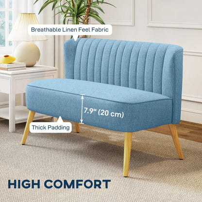 2 Seat Sofa, Upholstered Loveseat With Rubber Wood Legs, Blue 2-Seater Sofas at Gallery Canada