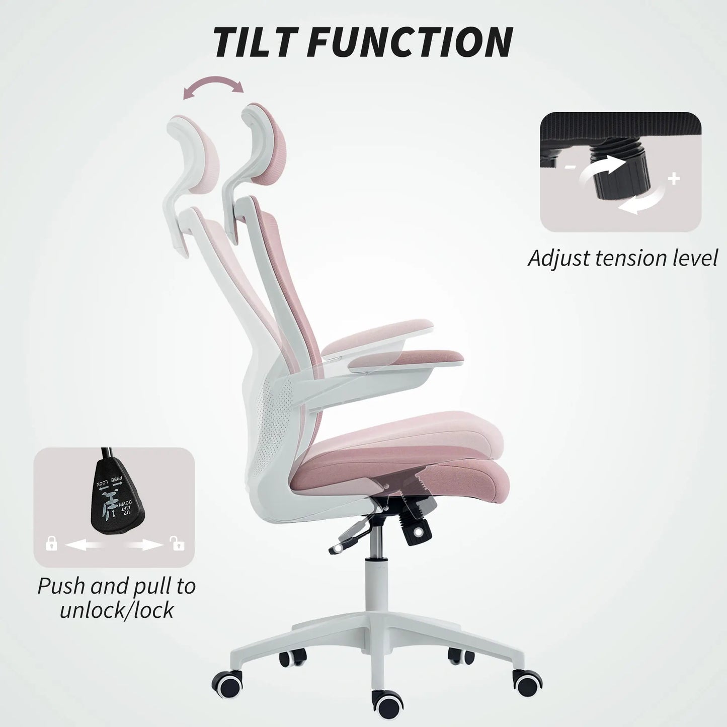 Ergonomic Office Chair, Swivel Desk Chair, Adjustable Lumbar Support, Headrest, Height, Flip-up Armrests, Pink Task Chairs at Gallery Canada