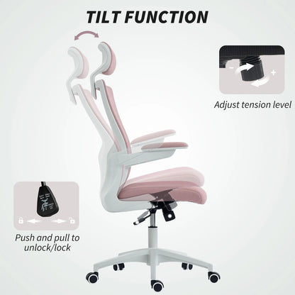 Ergonomic Office Chair, Swivel Desk Chair, Adjustable Lumbar Support, Headrest, Height, Flip-up Armrests, Pink Task Chairs at Gallery Canada