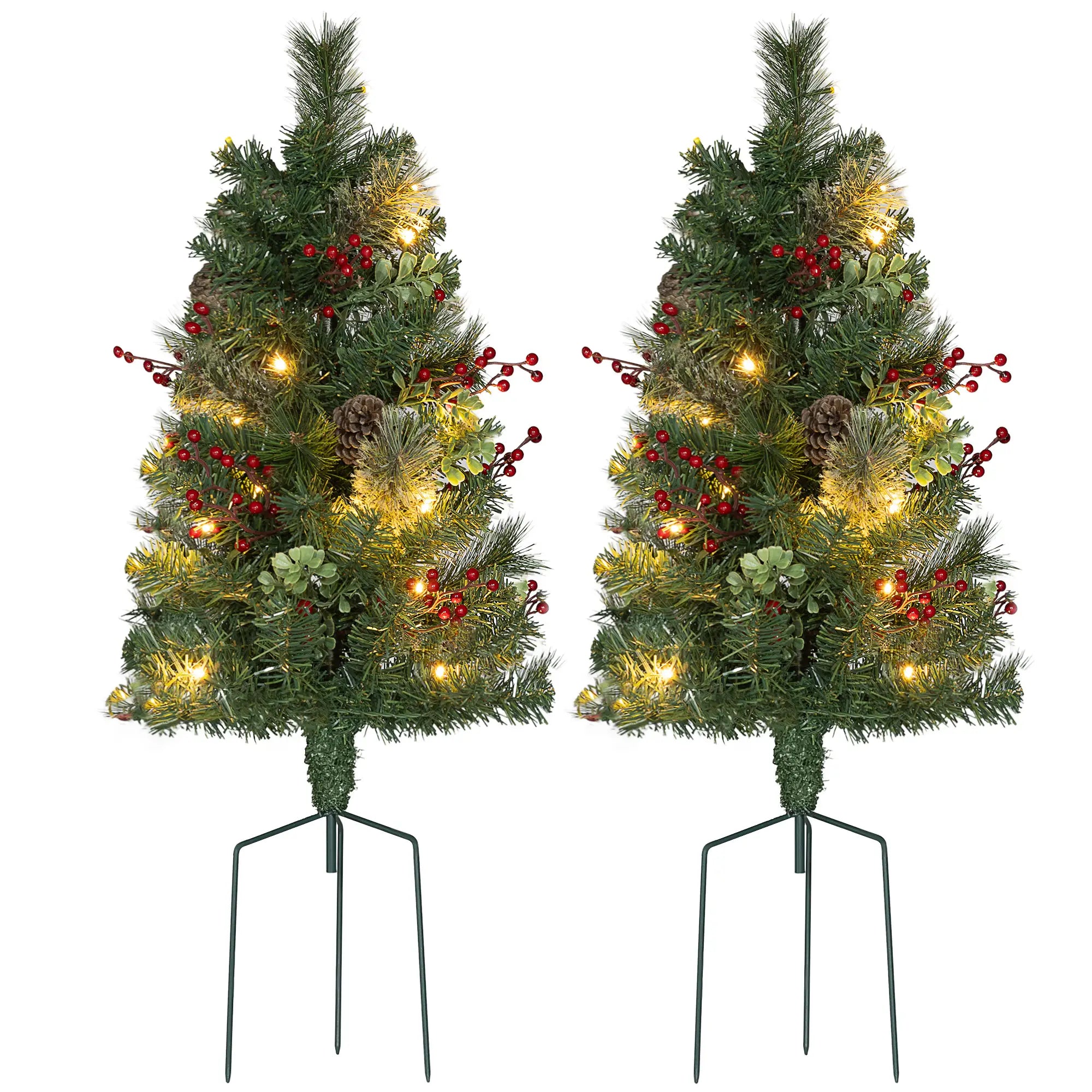 2ft 2 Pack Artificial Christmas Tree, Pre Lit with Red Berries, Green Pre Lit Christmas Trees Green at Gallery Canada